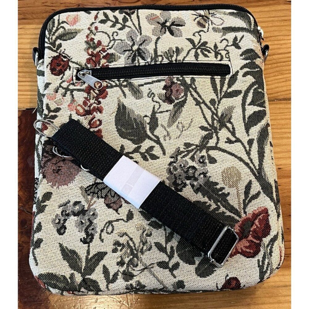 Floral Butterfly Lady Bug Tapestry Crossbody Bag Tablet Purse New 8x10